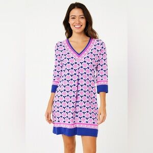 BARBARA ERICKSON dress shift sheath seashells beach resort cruise colorful M